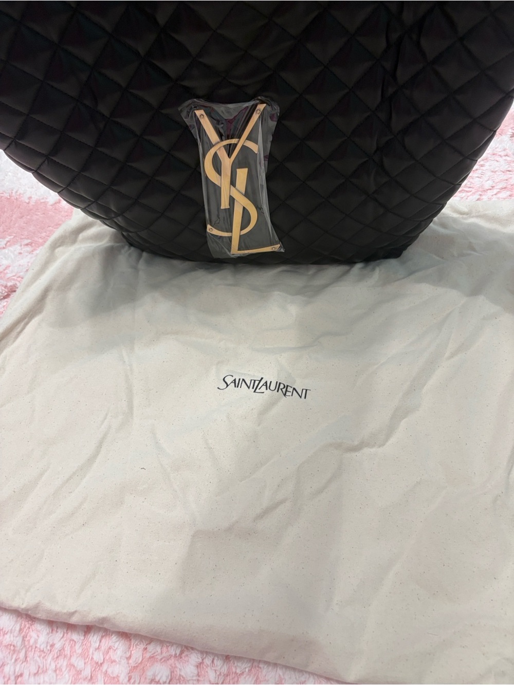 Saint Laurent Black Quilted Leather Tote with Gold Logo Accent - Picture 9 of 11